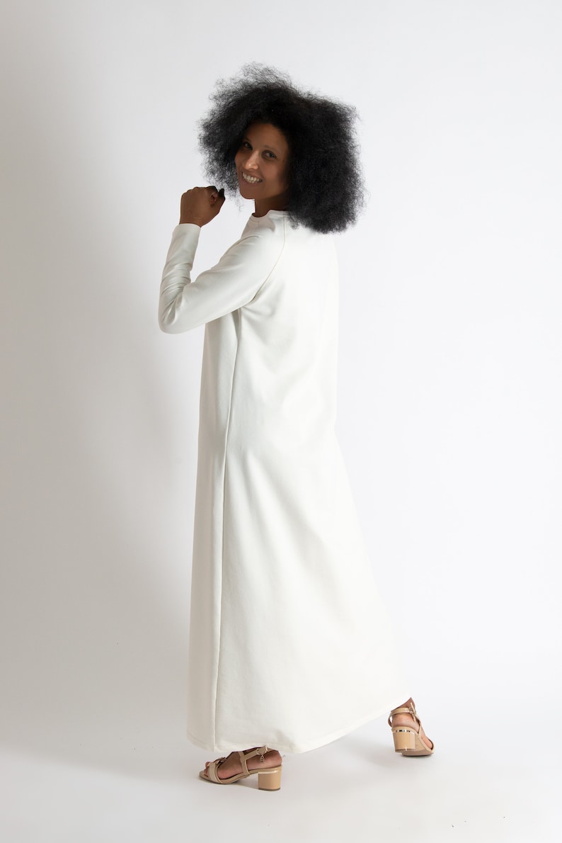 Off white Long DressOff white AbayaLong Maxi DressOff White Terry Cotton Women DressLong Sleeves KaftanWomen Long Dress DR0556W2