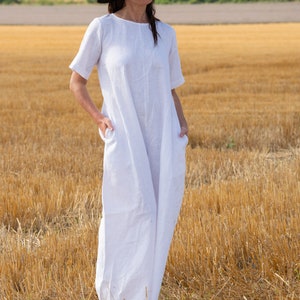 Wide Leg Jumpsuit for Women, White Linen Jumpsuit, Plus Size Romper, Linen Jumpsuit Women, Baggy Plus Size Boho Jumpsuit VALENTIN JP0893LE image 3