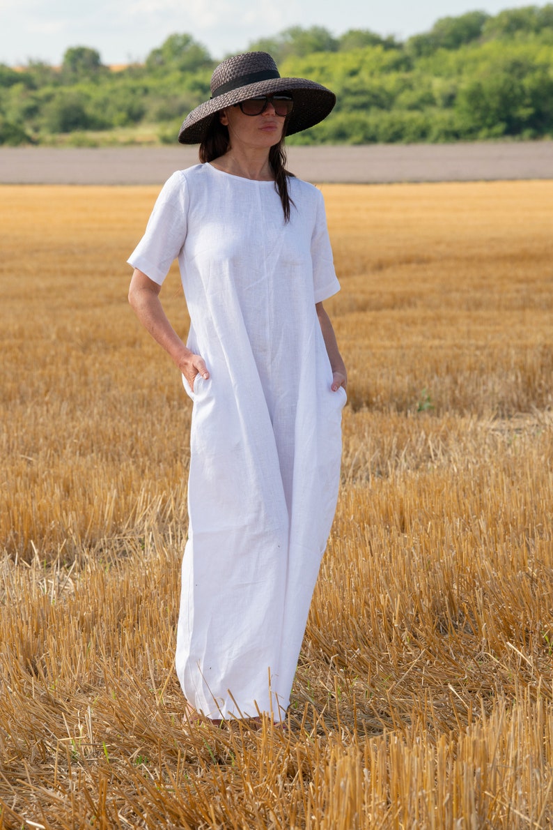 Wide Leg Jumpsuit for Women, White Linen Jumpsuit, Plus Size Romper, Linen Jumpsuit Women, Baggy Plus Size Boho Jumpsuit VALENTIN JP0893LE image 3