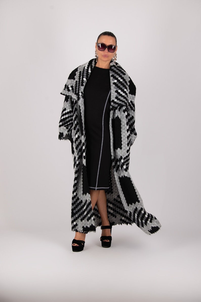 Women Houndstooth Coat, Wool Winter Coat, Long Cape Coat, Wool Overcoat ...