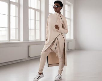 Handmade Women's Tracksuit Set, Zipper Sweatshirt, Drop Crotch Harem Pants, Woman Tracksuit Gloria