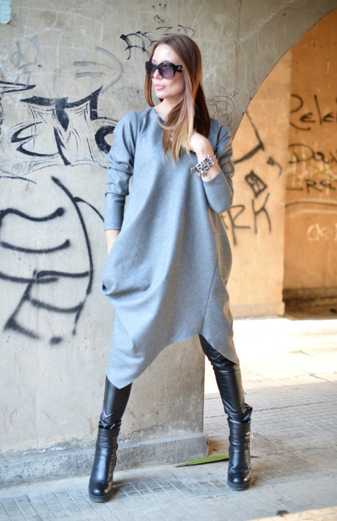 Asymmetric Wool Midi Dress, Plus Size Winter Clothing - Etsy