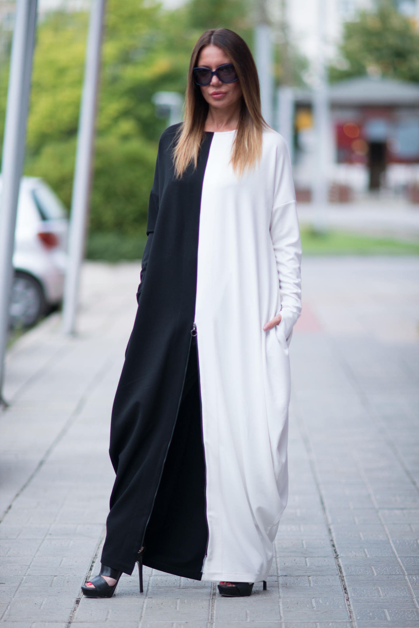 Black and White Maxi Dress/Woman Plus Size Dress/Long Dress | Etsy