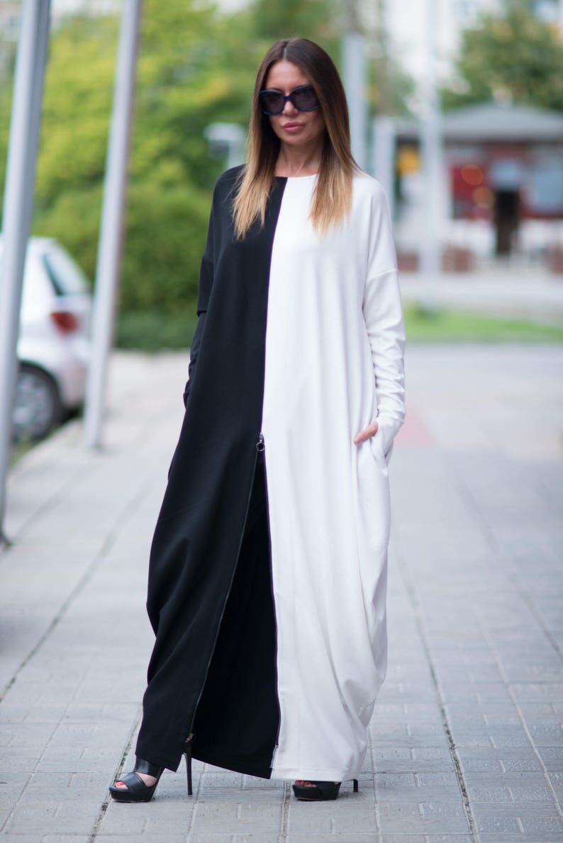 Long Sleeve Dress, Warm Maxi Dress, Maxi Dresses For Women, Black and White Dress, Fall Dress, Casual Plus Size Dress WENDY DR0139PM image 5