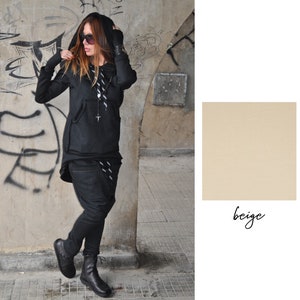 Asymmetrical Streetwear Hoodie, Warm Cotton Winter Sweater, Plus Size Beige