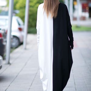 Long Sleeve Dress, Warm Maxi Dress, Maxi Dresses For Women, Black and White Dress, Fall Dress, Casual Plus Size Dress WENDY DR0139PM image 4