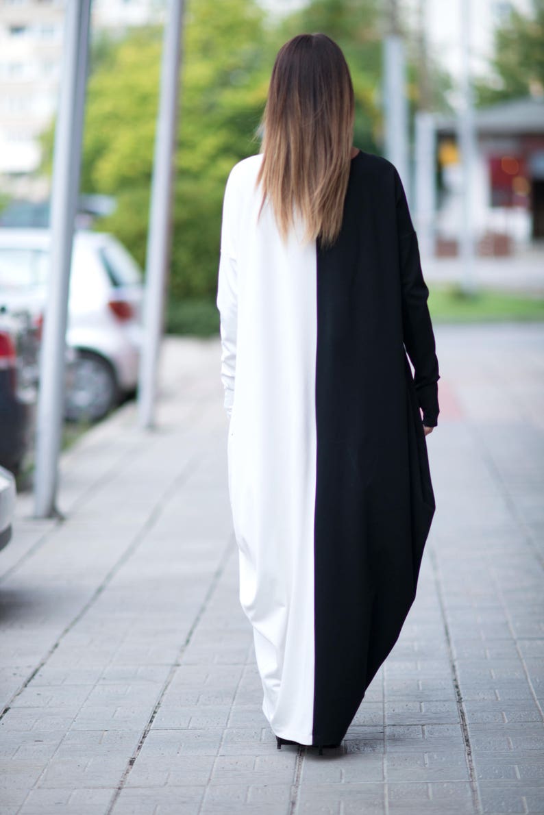 Long Sleeve Dress, Warm Maxi Dress, Maxi Dresses For Women, Black and White Dress, Fall Dress, Casual Plus Size Dress WENDY DR0139PM image 4
