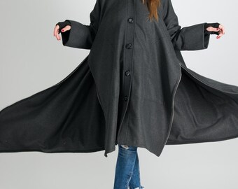 Fuchsia Asymmetrical Wool Coat, Women Loose Cape, Hot Pink