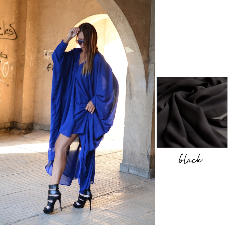 Boho Chiffon Maxi Kaftanklänning, Plus Size Oversize Sommarklänning Black