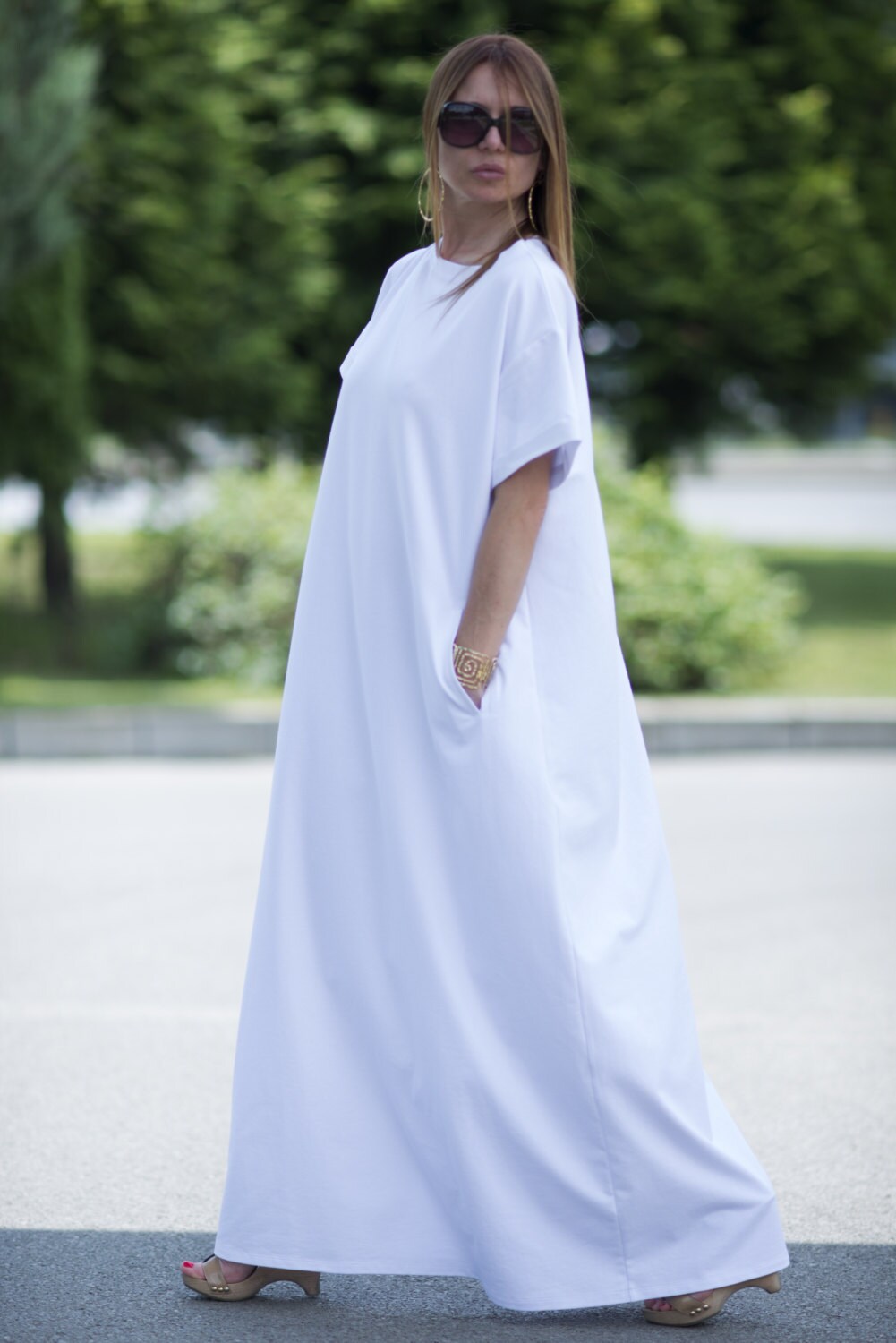 White Party Dress Women Women Short Sleeve Loose Plain Maxi - Etsy
