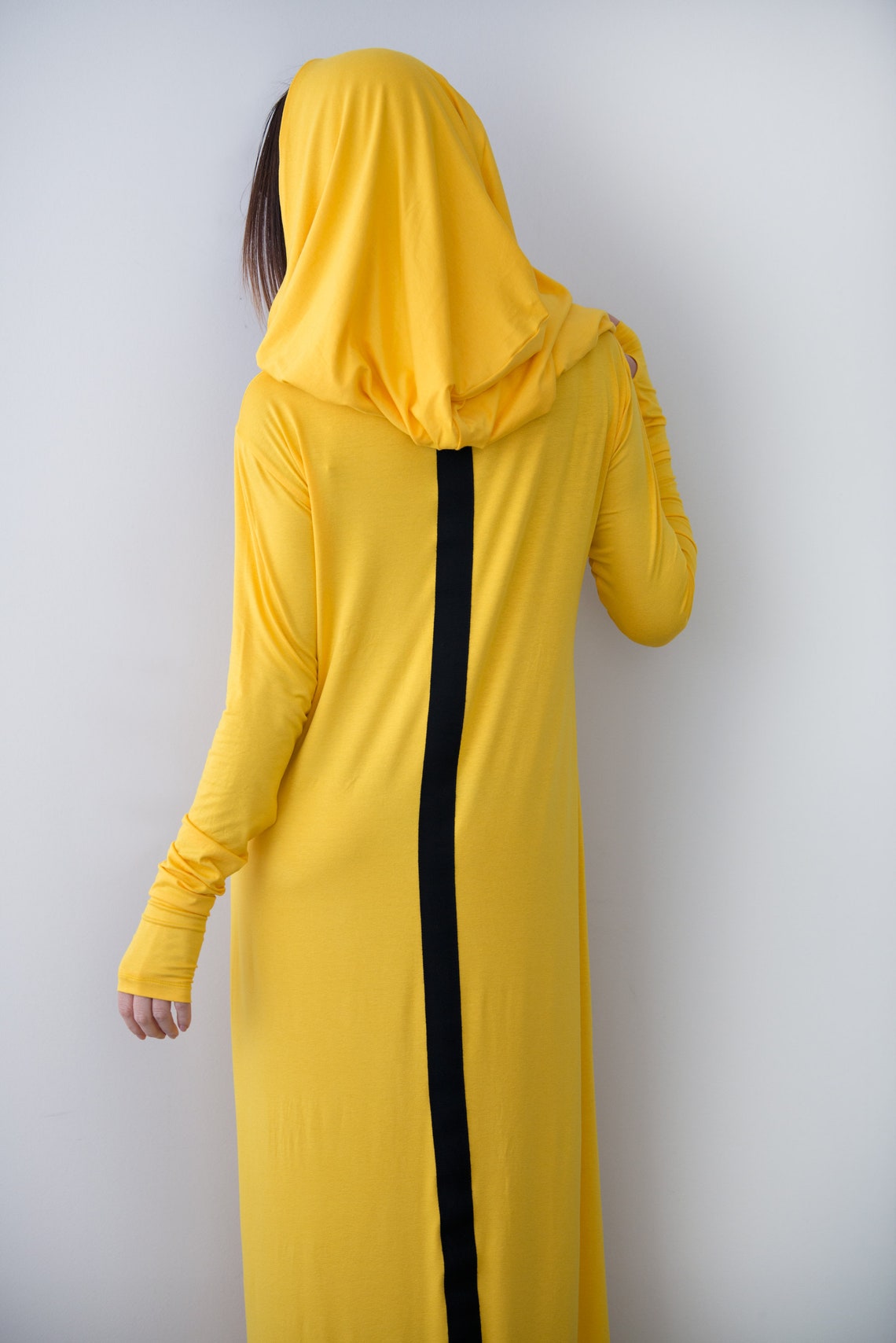 Yellow Women Cotton Hooded Dress/Loose Maxi Dress/Hooded Maxi Etsy