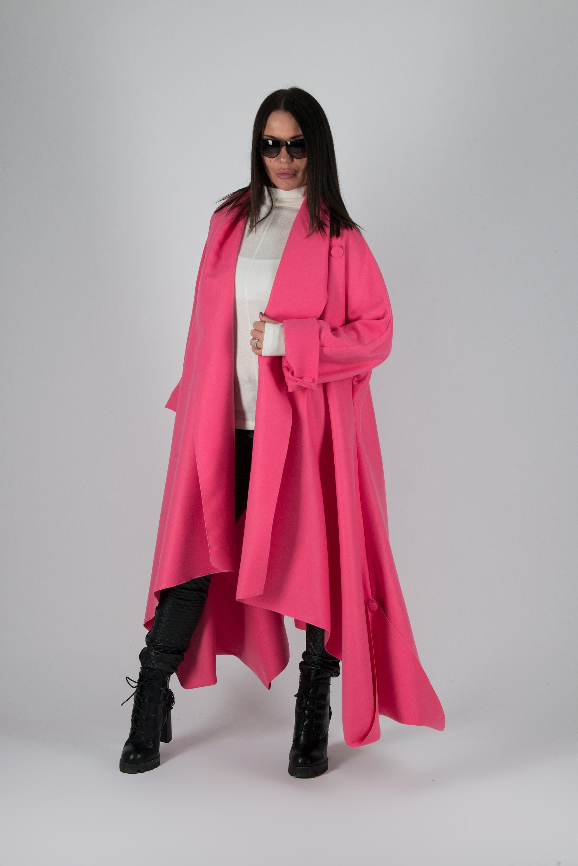 Pink Cashmere Winter Coat / Wool Plus Size Long Coat / Warm Etsy