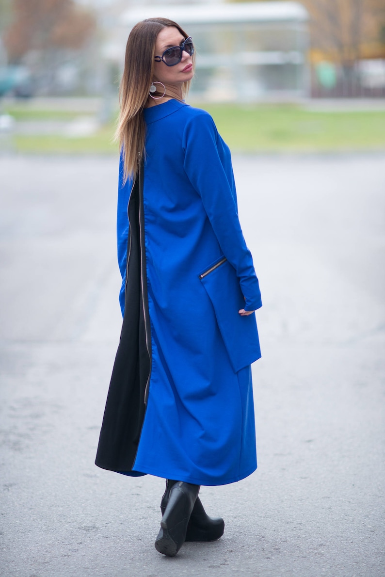 Women kaftan dressLong Kaftan dress with Big PocketsBlue Zipper DressMaxi Cotton DressPlus Size Dress women dress by EUG DR0137PM