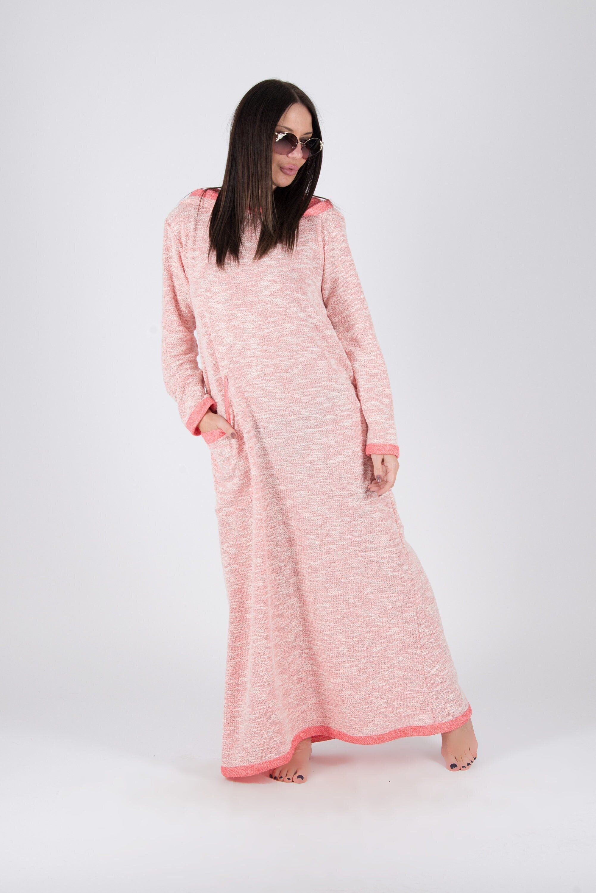 Autumn Pink Hoodie Dress Plus Size Long 