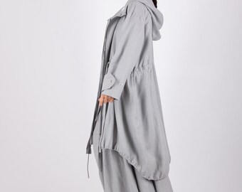 Long Hooded Linen Jacket, Wide Fit Summer Coat EUGF - Etsy