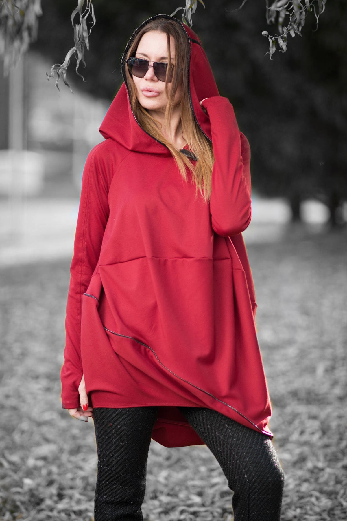 Sweatshirt Tunic Red Cotton Top Plus 