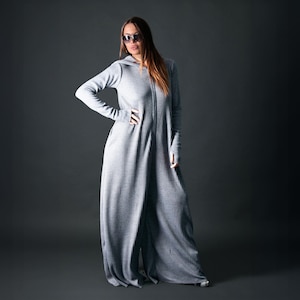 Grey Winter Jumpsuit, Wool Jumpsuit, Hooded Jumpsuit For Women, Oversized Jumpsuit, Wool Harem Jumpsuit, Knitted Jumpsuit LINA - JP0341CK