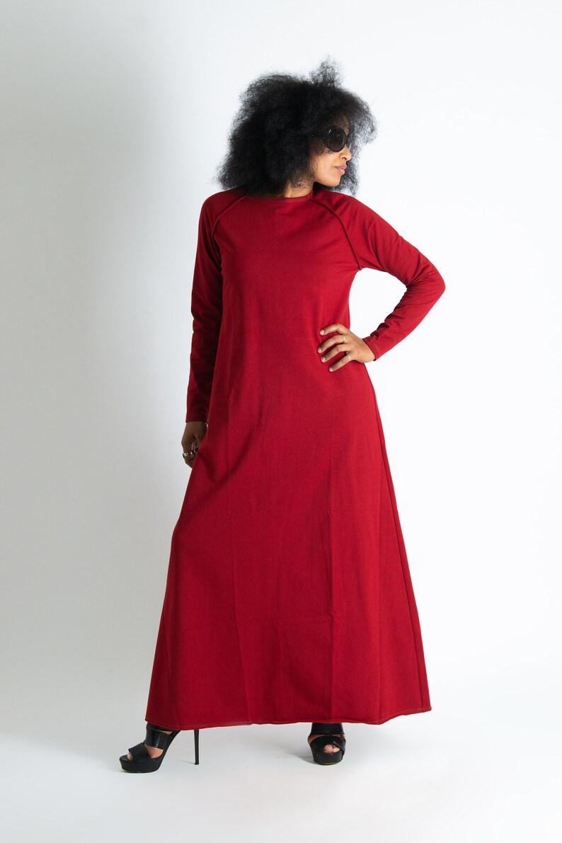 Abaya Dress, Long Dress, Plus Size Clothing, Maxi Dress, Gothic Maxi Dress, Cotton Abaya, Winter Dress BARBARA DR0082W2 Dark Red
