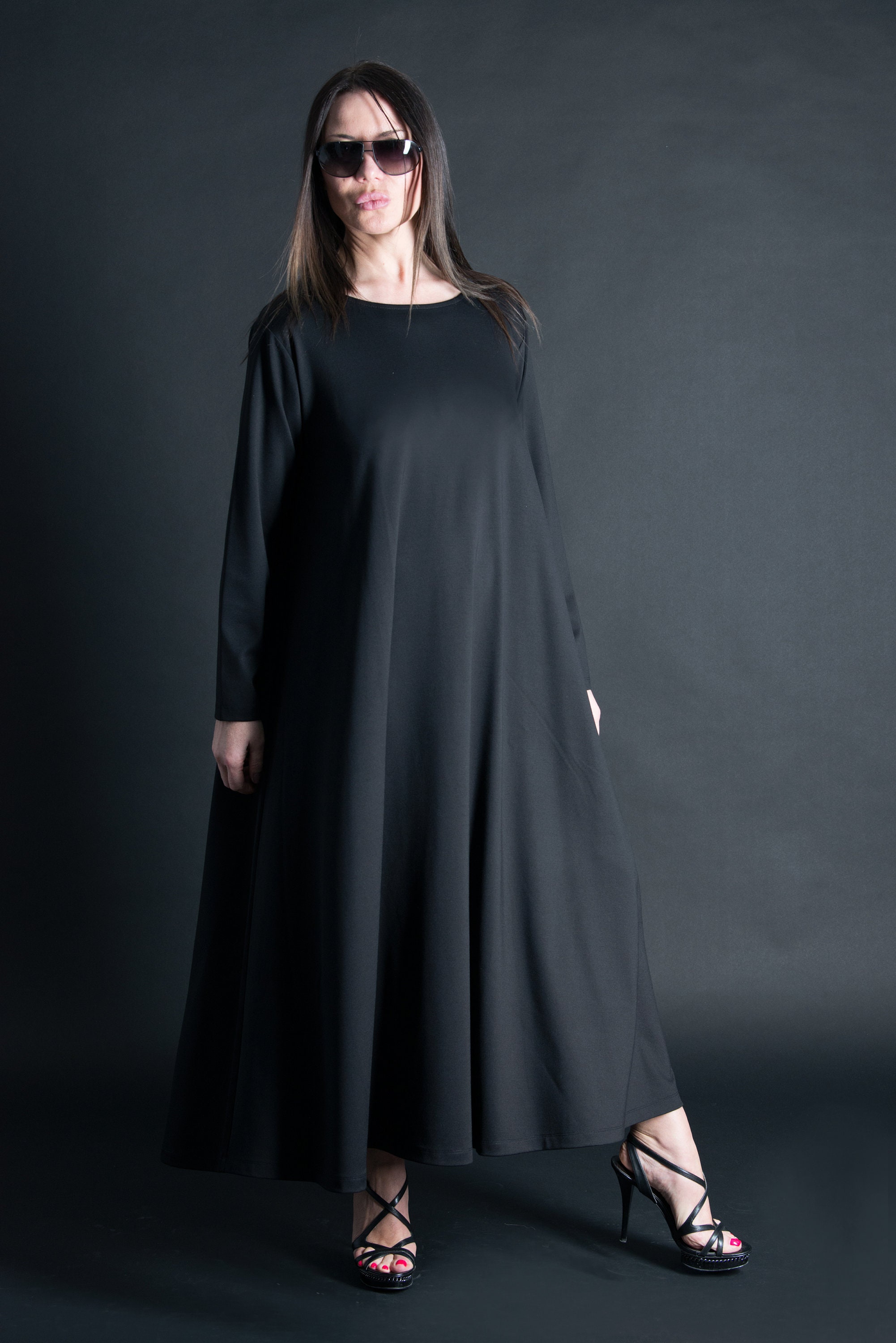 Cotton Women Dress/Autumn Winter dress for women/Autumn Black | Etsy