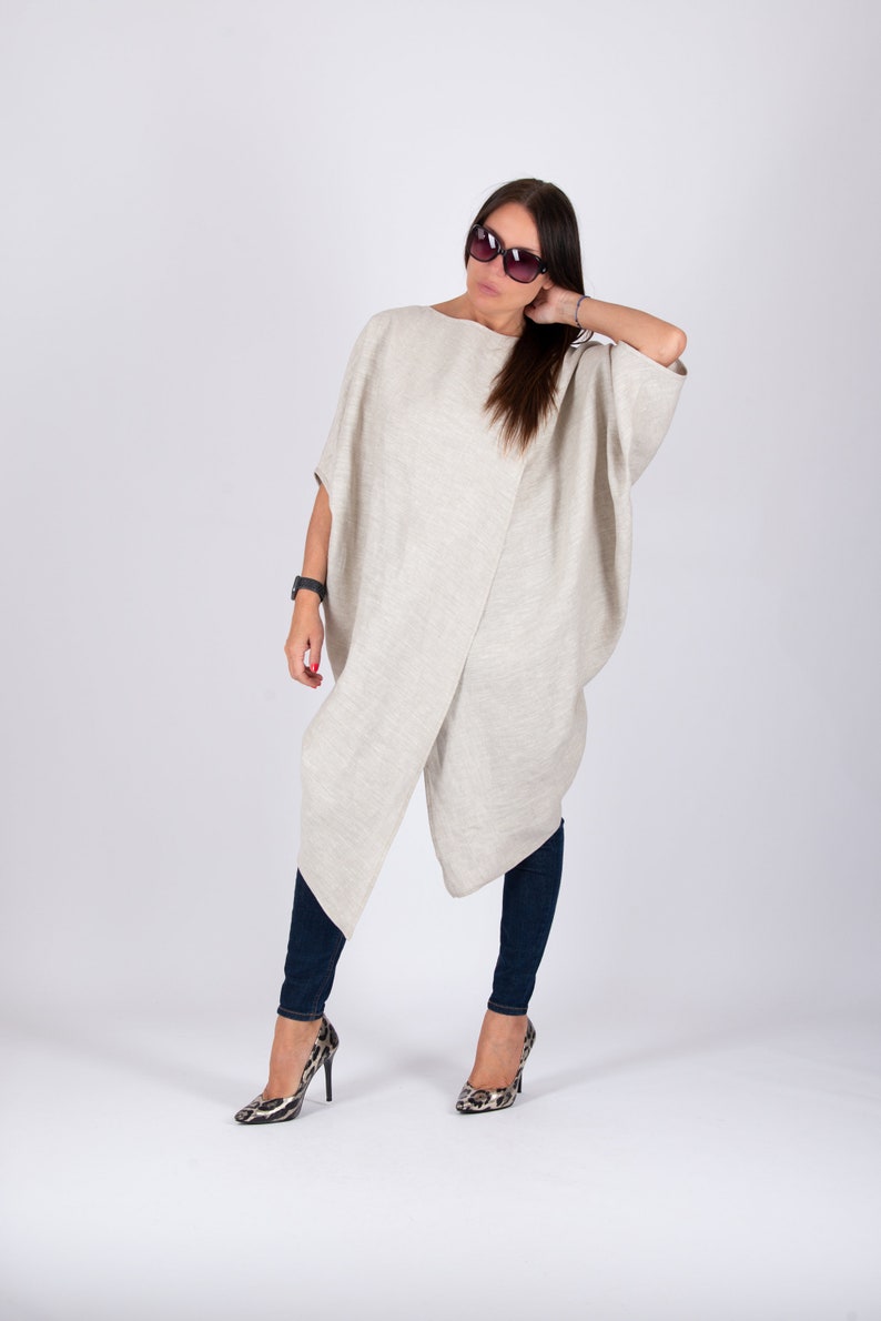 Linen Tunic for Women, Linen Asymmetrical Maxi Tunic Top, Plus Size Maxi Top, Mothers Day Gifts, Linen Clothing Women Top FABIANA TU1056LE zdjęcie 3