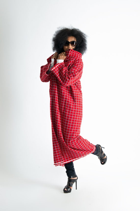 Winter Cape Coat Winter Coat Wool Coat Red Plaid Coat Plus - Etsy Singapore