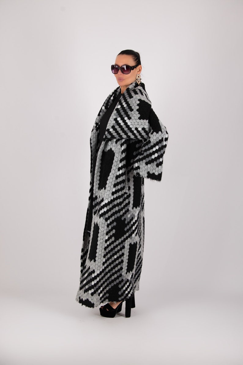 Women Houndstooth Coat, Wool Winter Coat, Long Cape Coat, Wool Overcoat ...