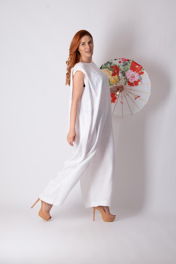 Linen Sleeveless Jumpsuit for Women, Wide Leg Jumpsuit