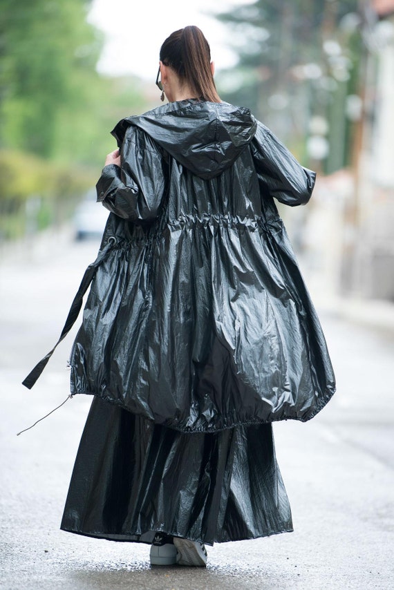 Long Black Raincoat, Loose Hooded Summer Jacket, Black Zipper Hooded  Raincoat EUGF - VE0251PL - Etsy