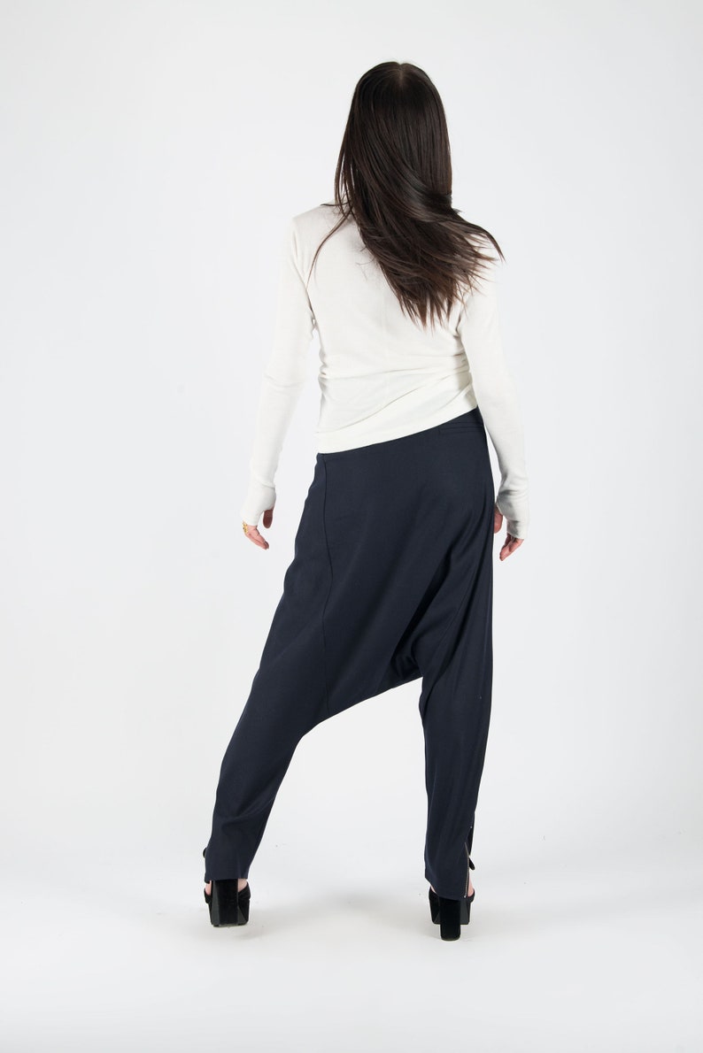Loose Pants Navy Blue Harem Pants Wrap Pants Avant Garde Clothing Women Wool Pants Plus Size PA0524CW Drop Crotch Pants Urban Pants
