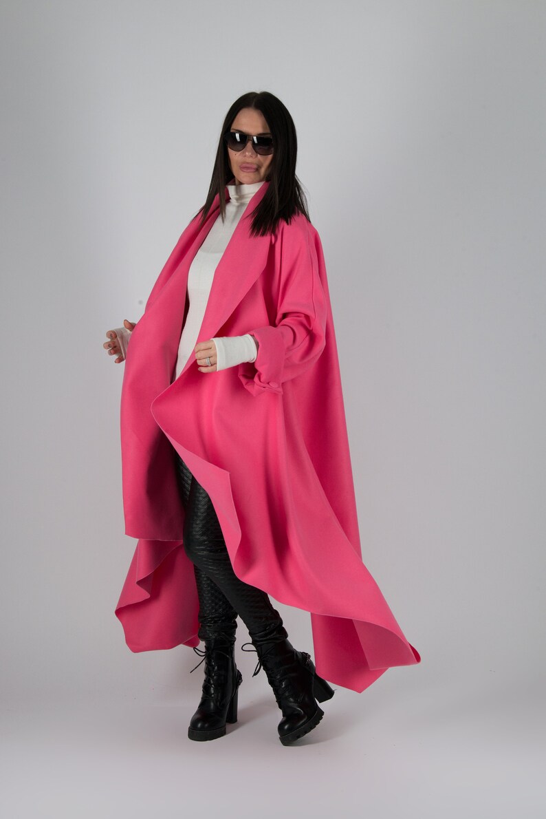 Pink Cashmere Winter Coat / Wool Plus Size Long Coat / Warm Etsy