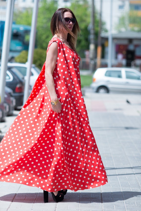 Polka Dot Dress for Women Red Maxi Dress Summer Gowns | Etsy