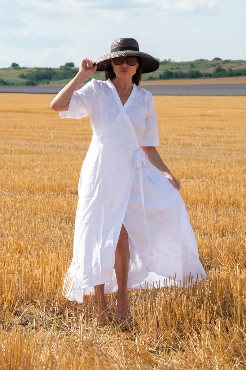 White Linen Wrap Dress Available in Plus Sizes Perfect for | Etsy