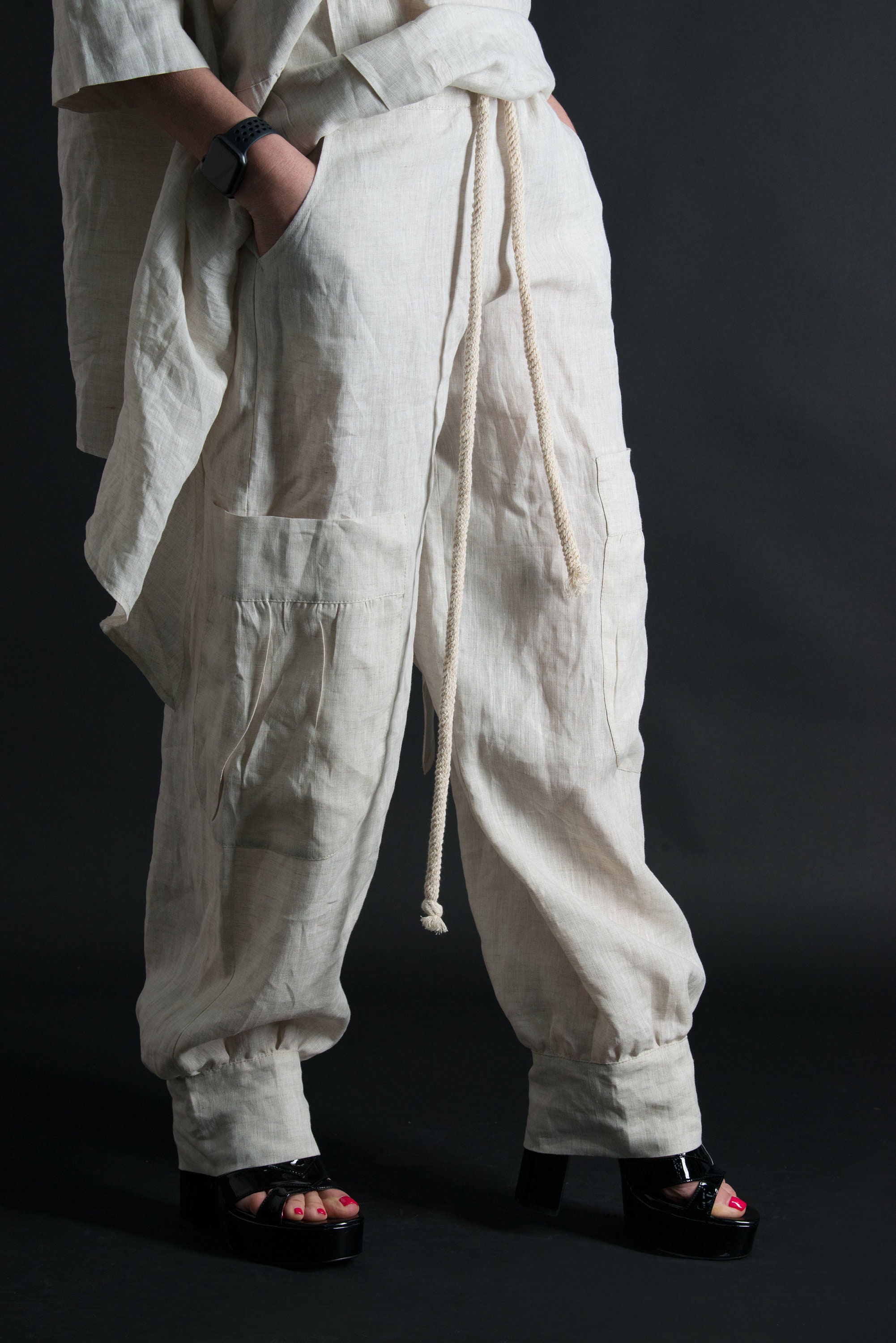 Women Wide Leg Pants, Loose Linen Pants, Comfortable Plus Size Harem Pants, Women Drop Crotch Pants, Maxi Linen Trousers ANITA - PA0323LE