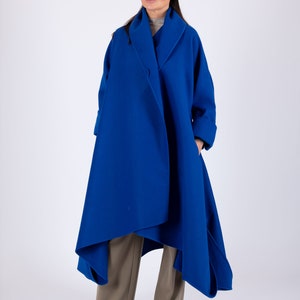 Wool Coat Women, Winter Coat, Cape Coat, Long Wool Coat, Plus Size Wool Coat, Asymmetric Coat, Warm Coat, Minimalist RENATA CT0001CA Turkish blue