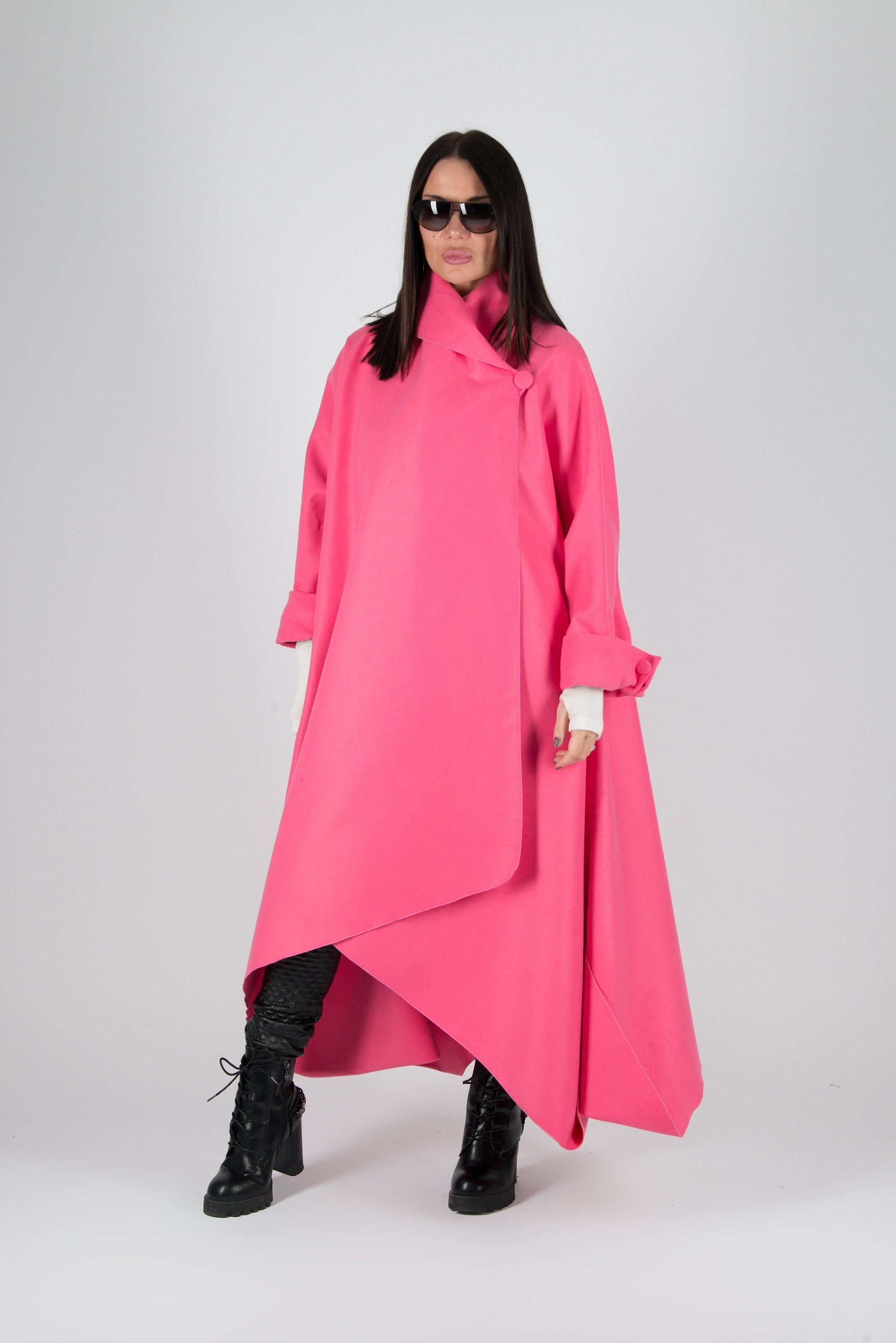 Pink Cashmere Winter Coat / Wool Plus Size Long Coat / Warm Etsy