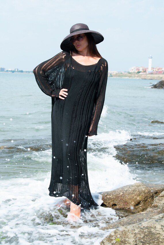 black crochet swim dress Whistles Long Crochet Beach Dress Black Size L