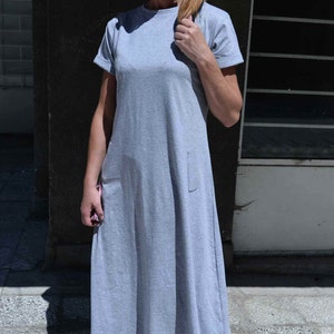 Cotton Maxi Dress, Grey Cotton Summer Dress, Long Dress, Plus Size Loose Dress, Short Sleeve Dress, Plus Size Maxi Dress AMIRA DR0097W2 image 3