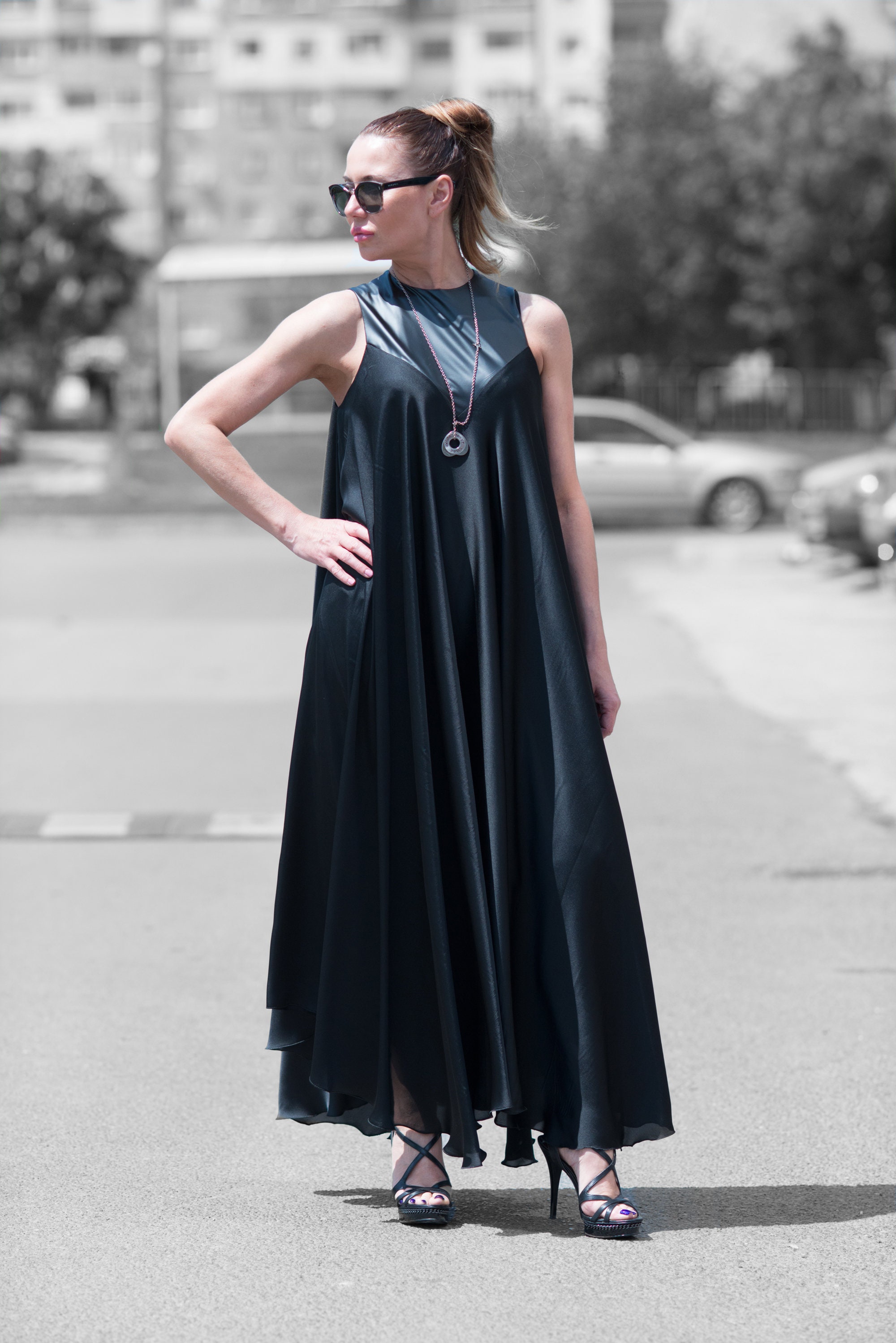 Black Satin Dress Plus Size Clothing Fall Dress Black Maxi - Etsy