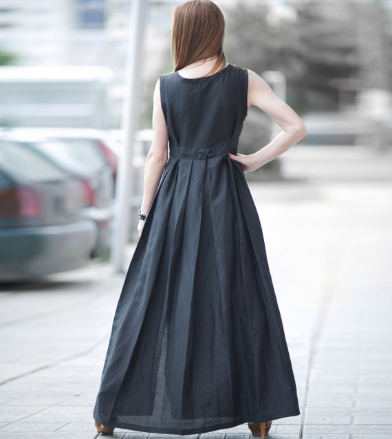 Black Linen Maxi Dress, Sleeveless Kaftan Amber - Etsy Australia