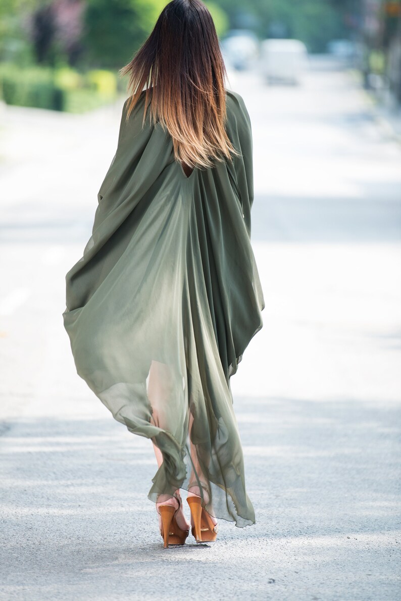 Army Green Cotton Blended Maxi Dress