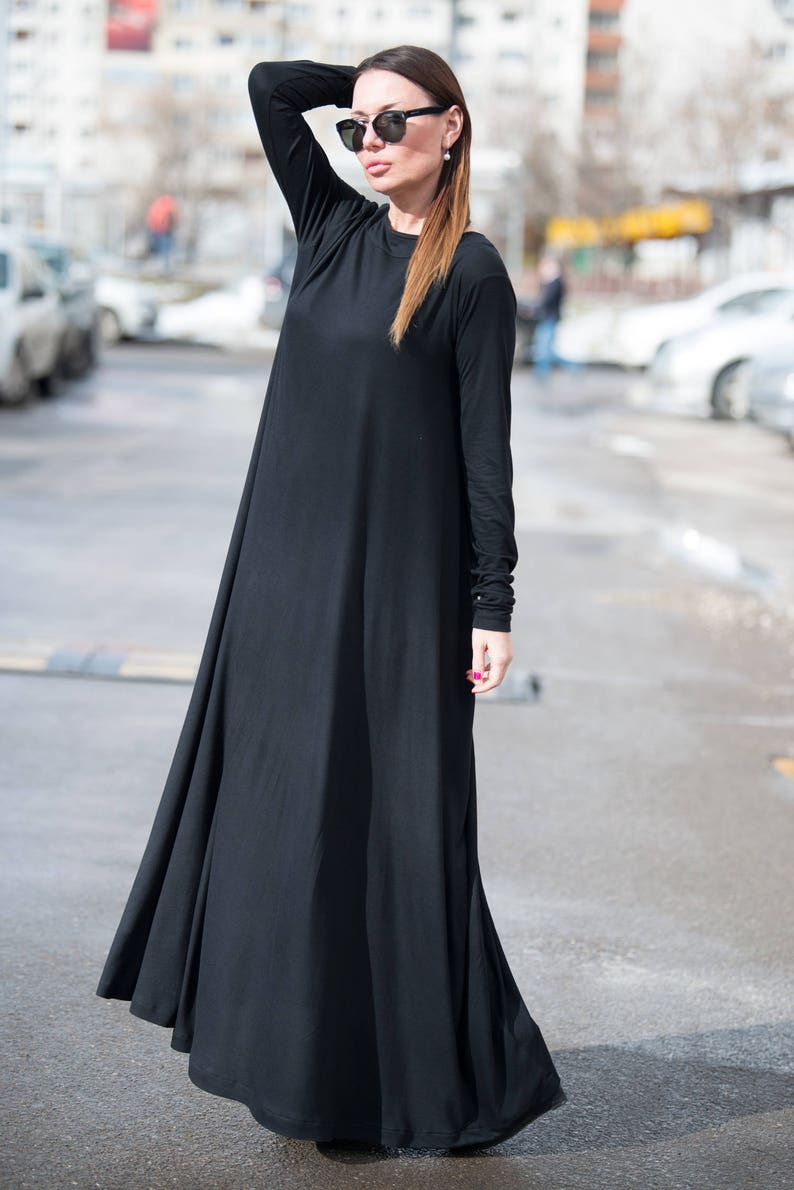 Black Loose fit dress/Trendy plus size/Loose Black Cotton | Etsy