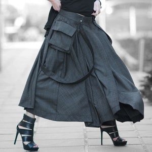 Steampunk Skirt, Women Winter Suspender Skirt with Pocket, Plus Size Steampunk Wool Oversized Skirt, Cyberpunk Skirt, ZEFIRA SK0623CW Grey picture