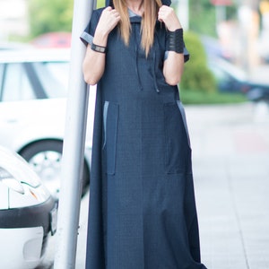 Urban casual Navy blue Denim cotton dress, Long Dress, Loose Casual Dress, Woman Cotton Dress KASANDRA DR0218W2 image 3