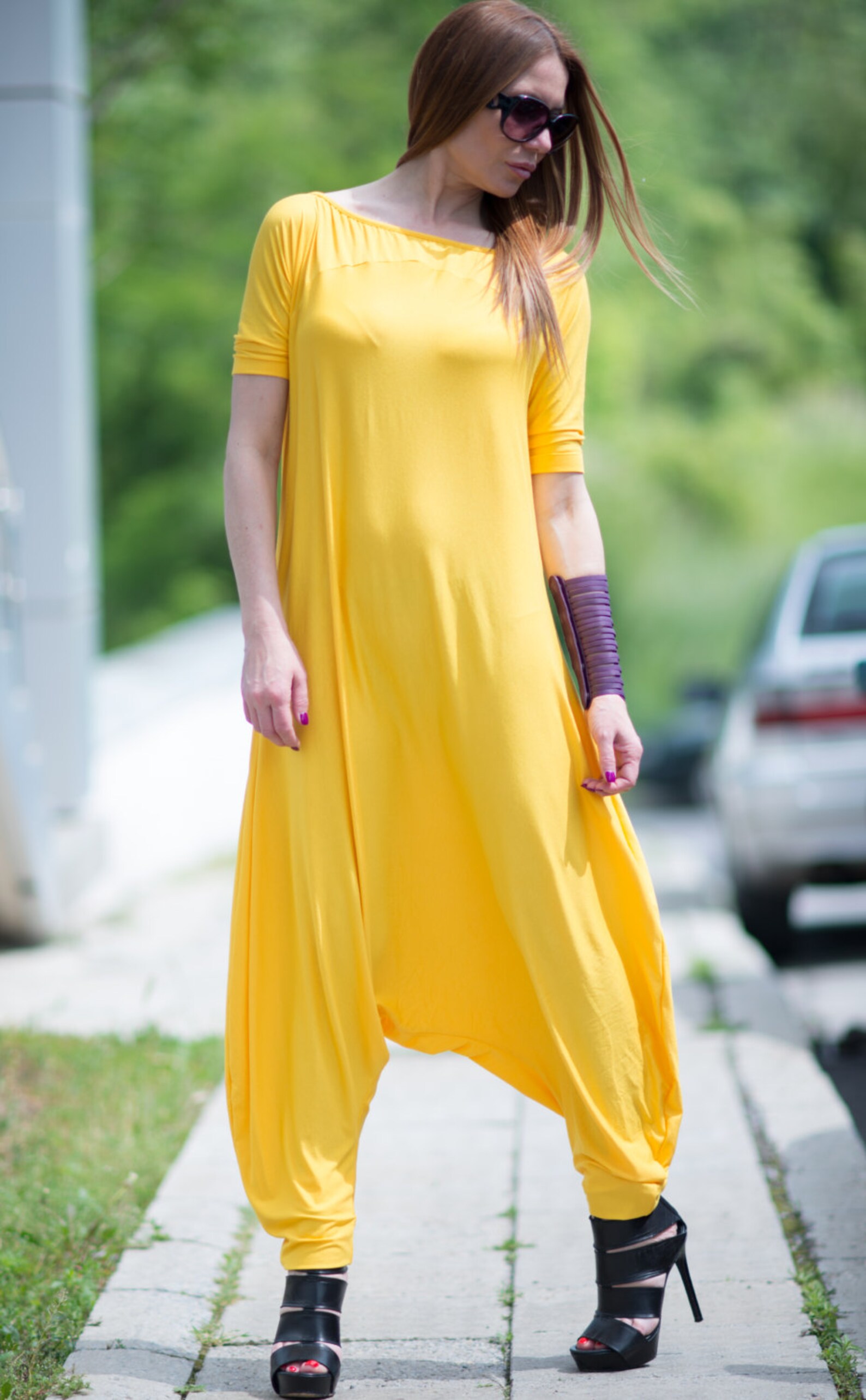 Plus Size Maxi Jumpsuit Yellow Short Sleeveless Jumpsuit Etsy