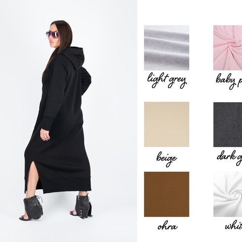 Long shops Sweatshirt Dress, Winter Hooded Dress, Black Maxi Dress, Warm Winter Hooded Dress, Hooded Sweater Dress SUZANA - DR0960W3