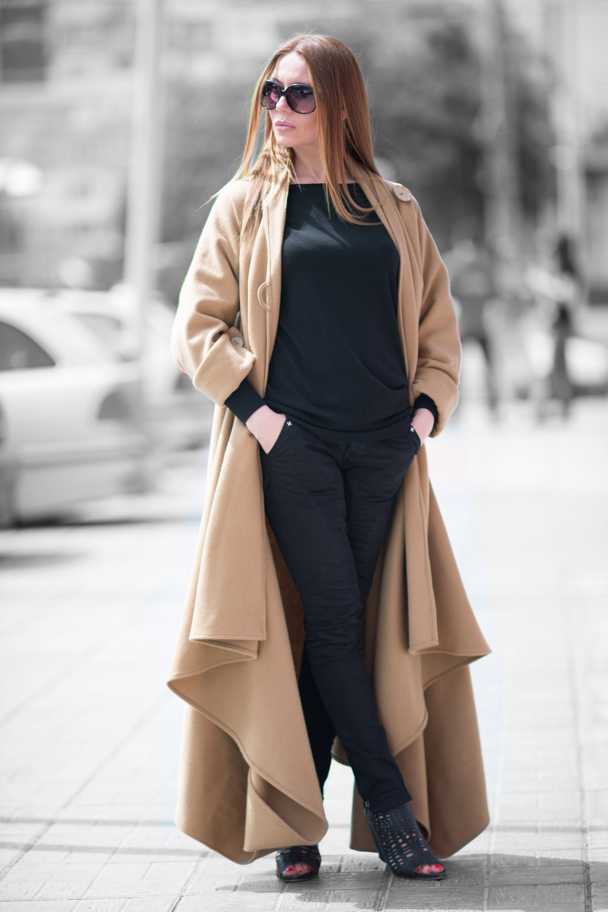 plus size camel wrap coat