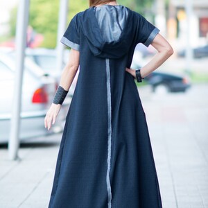 Urban casual Navy blue Denim cotton dress, Long Dress, Loose Casual Dress, Woman Cotton Dress KASANDRA DR0218W2 image 5