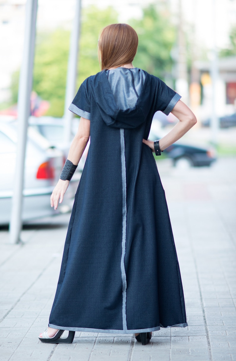 Urban casual Navy blue Denim cotton dress, Long Dress, Loose Casual Dress, Woman Cotton Dress KASANDRA DR0218W2 image 5