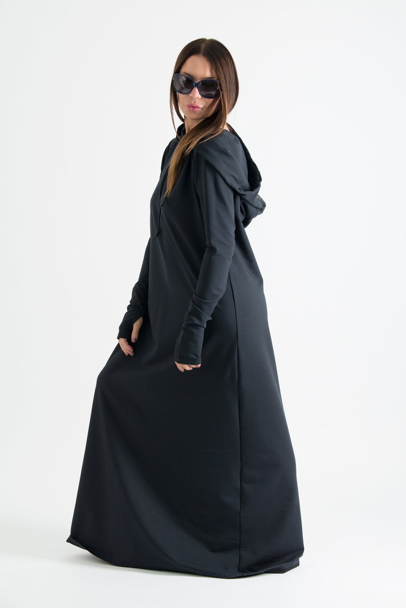 Black Dress Maxi Dress Hooded Dress Cotton Dress Plus Size | Etsy