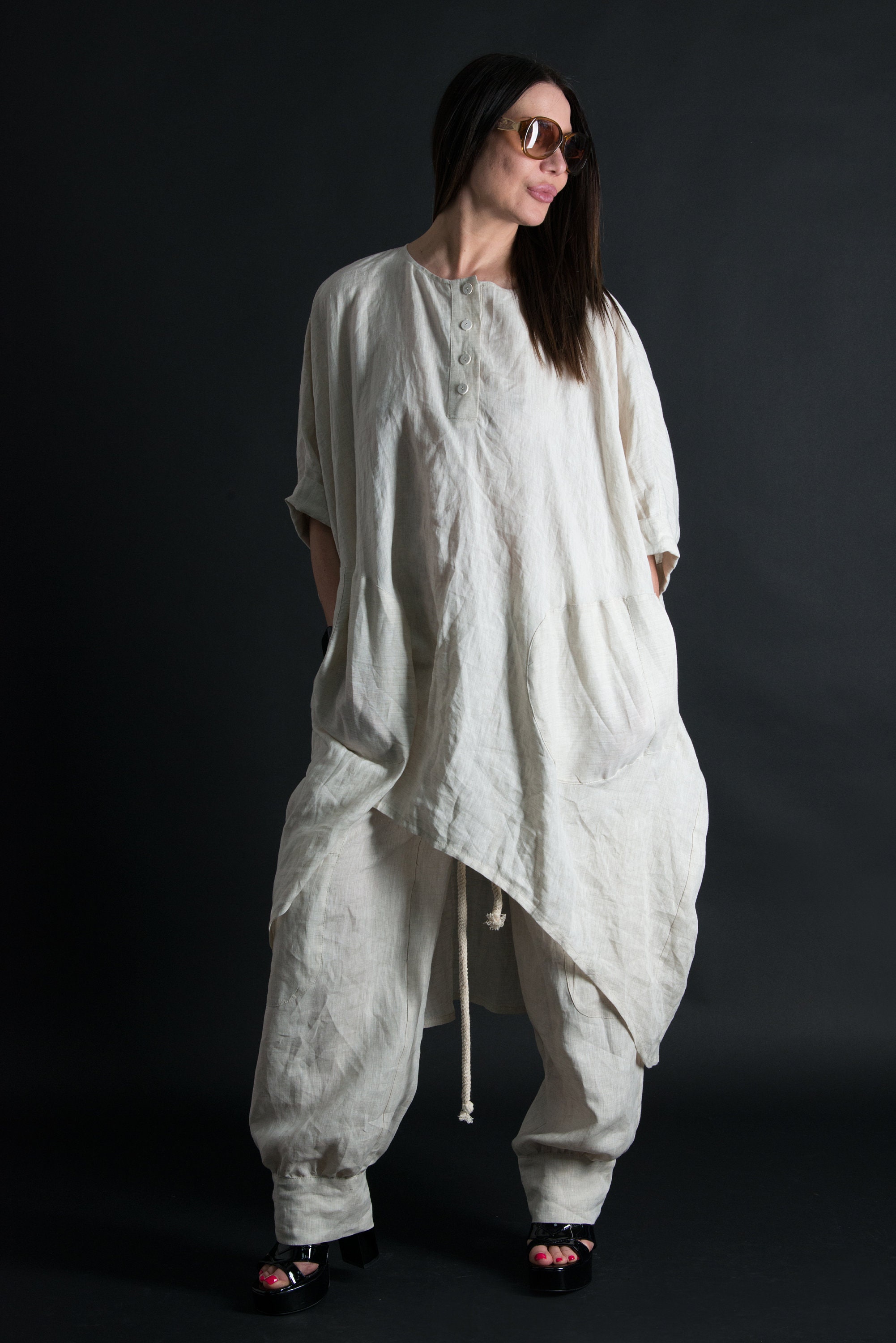 Natural Linen Coord Set/Wide linen dress/Linen Clothing/Linen Etsy